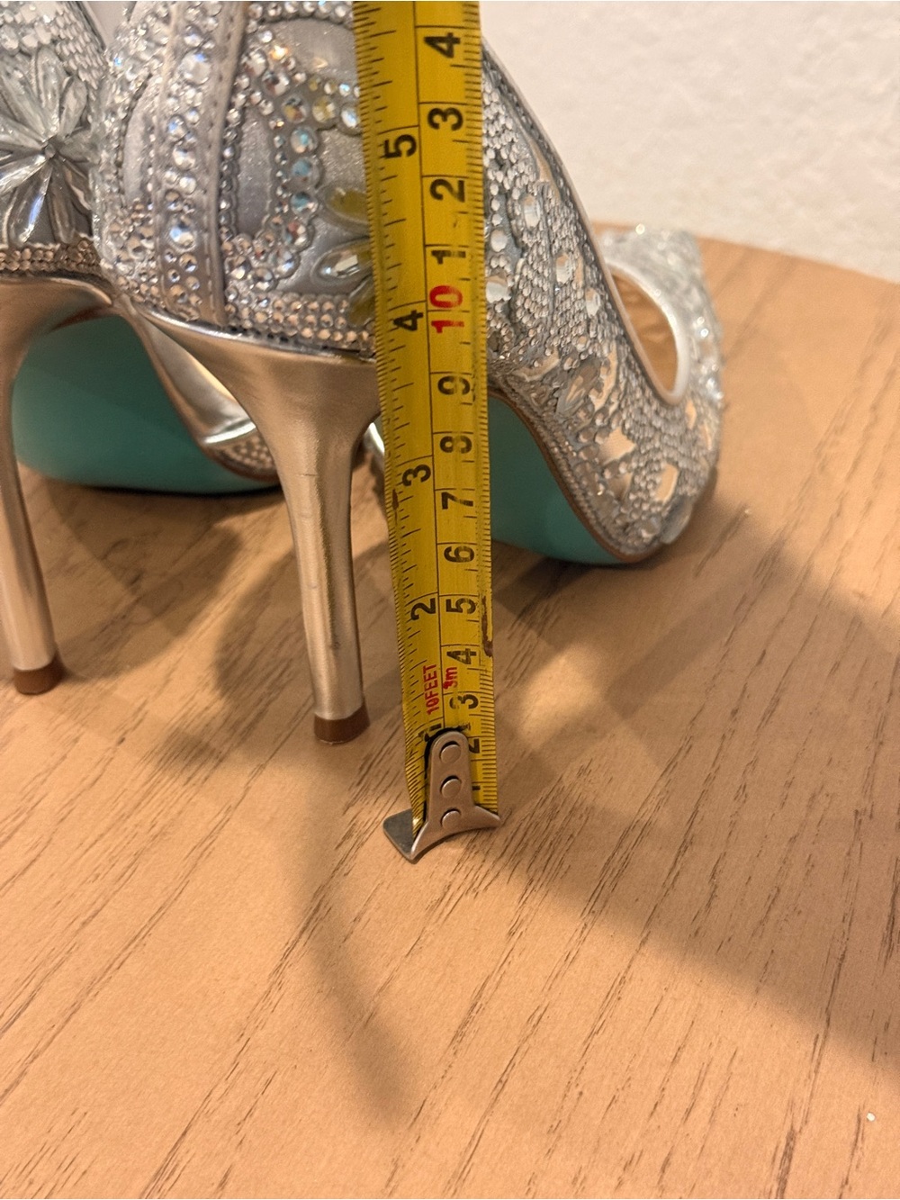 Betsey Johnson Silver Bridal Crystal Embellished Pointed-Toe Pumps - Picture 8 of 8